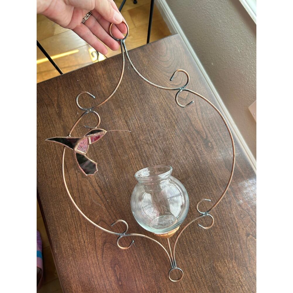 Vintage Stained Glass hummingbird Plant Rooter Candle Holder Hanging Home Decor